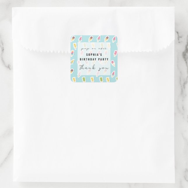 Cool Summer Popsicle Birthday Square Sticker (Bag)