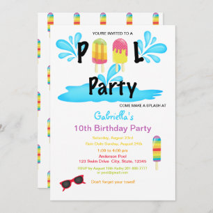 Cool Summer Sun Splash Pool Party Birthday Invitation