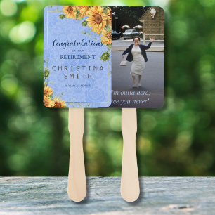 Cool Summer Sunflower Watercolor Retirement Party Hand Fan