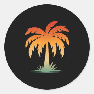 Cool Summer Vacation Men Women Beach Palm Tree  Classic Round Sticker