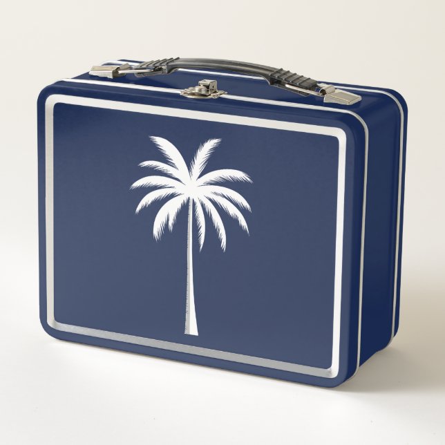 Cool Summer Vacation Sunset Beach Palm Tree Metal Lunch Box (Front)