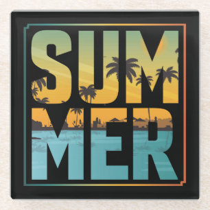 Cool Summer Vibes Palm Trees & Water Glass Coaster