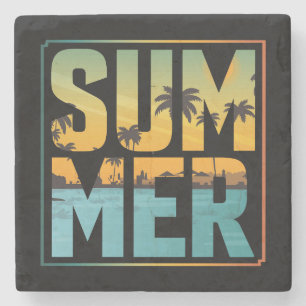 Cool Summer Vibes Palm Trees & Water Stone Coaster