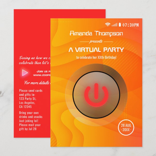 Cool Summer Virtual Birthday Party Invitation (Front/Back)