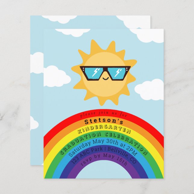 Cool Sun and Rainbow Budget Kids Graduation Invite (Front/Back)