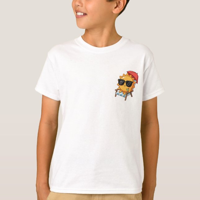 Cool Sun Character Lounging on Beach Chair T-Shirt (Front)