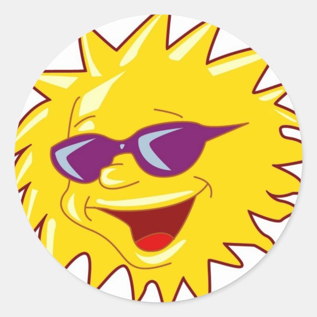Cool Sun with Sunglasses Classic Round Sticker (Front)