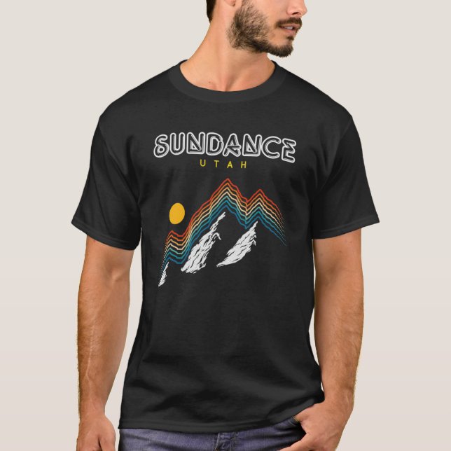 Cool Sundance Utah Mountain Snow Ski Retro 70s Ski T-Shirt (Front)