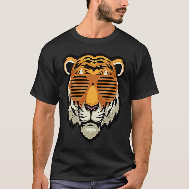 Cool Sunglasses Bengal Tiger Black and Orange T-Shirt (Front)