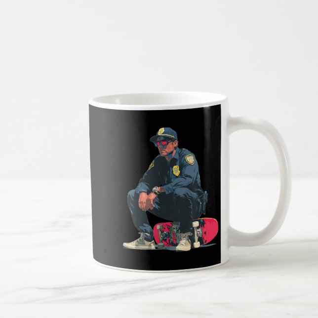 Cool Sunglasses Cop with Skateboard for Police Coffee Mug (Right)