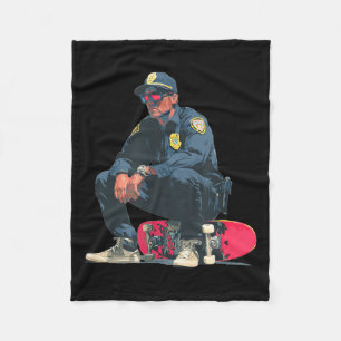 Cool Sunglasses Cop with Skateboard for Police Fleece Blanket