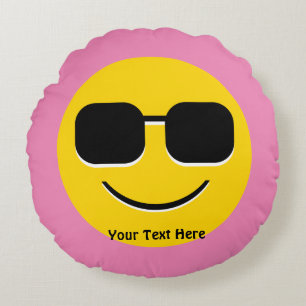 Cool Sunglasses Emoji Guy Round Cushion