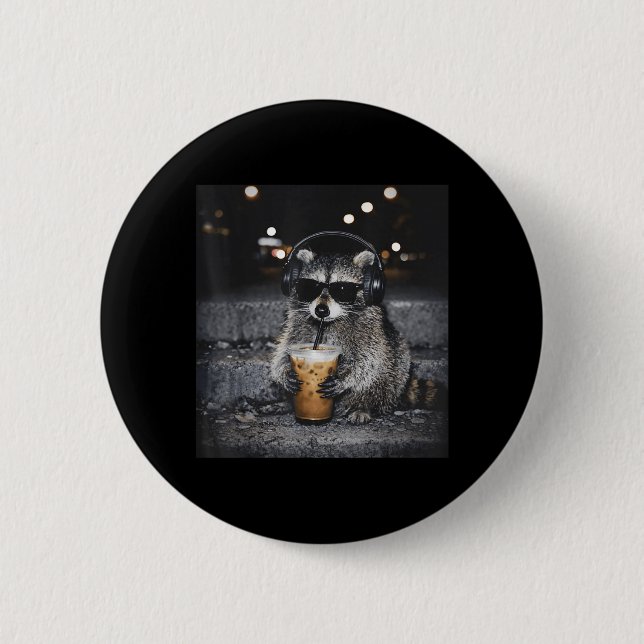 Cool Sunglasses Racoon Drinking Iced Coffee 6 Cm Round Badge (Front)