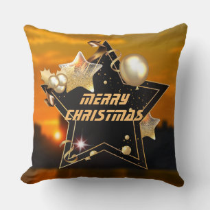 Cool Sunrise Black Gold Metallic Star Xmas New Ye Cushion