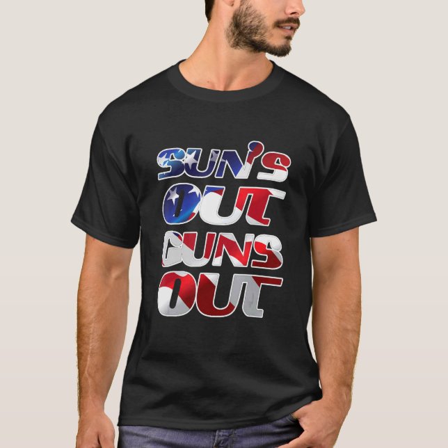 Cool Suns Out Guns Out Gym Fitness Workout America T-Shirt (Front)