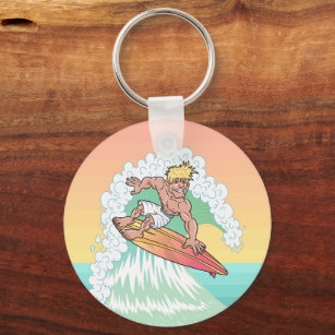 Cool Sunset Surfer Key Ring