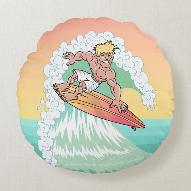 Cool Sunset Surfer Round Cushion (Front)