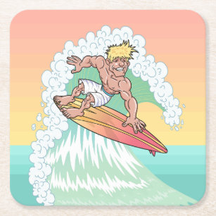 Cool Sunset Surfer Square Paper Coaster