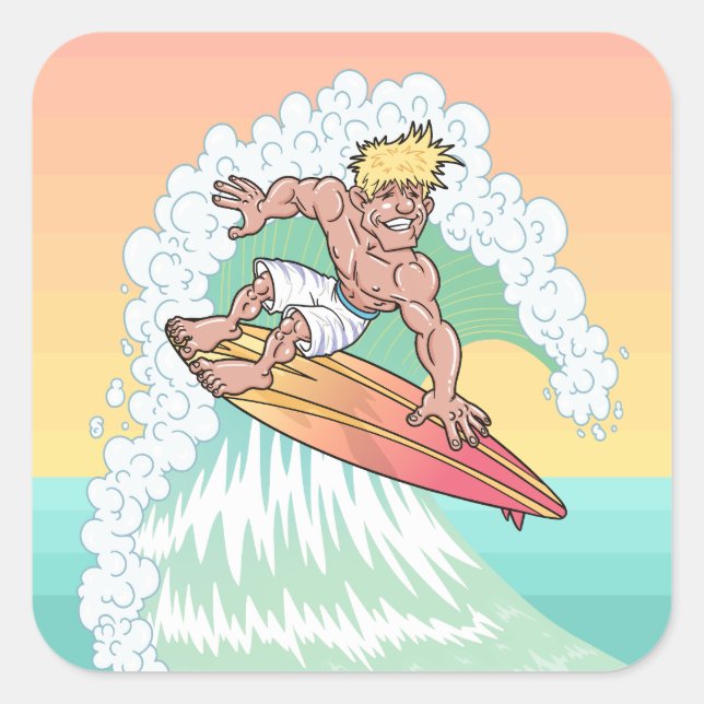Cool Sunset Surfer Square Sticker (Front)