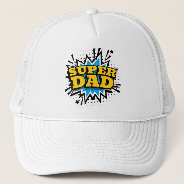 Cool Super Dad Blue Black Yellow White Trucker Hat (Front)