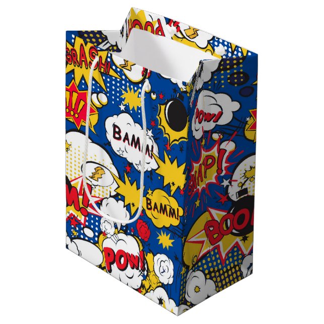 cool super hero word art tiled pattern  medium gift bag (Front Angled)