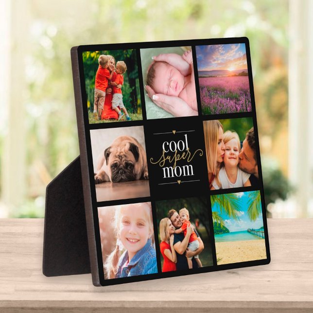 Cool Super Mum 8 Photo Collage Black And Gold Plaque (Creator Uploaded)
