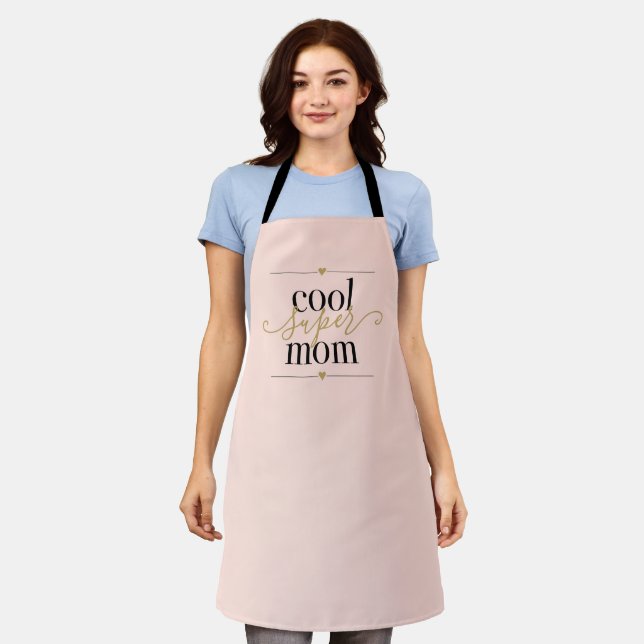Cool Super Mum Modern Elegant Blush Pink and Gold Apron (Worn)