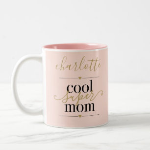 Cool Super Mum Personalised Blush Pink And Gold Two-Tone Coffee Mug