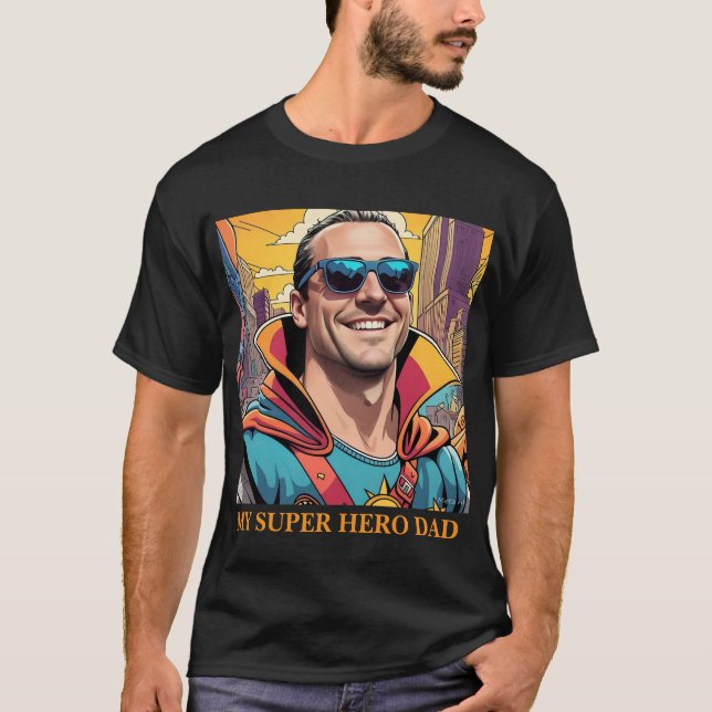 Cool Superhero Dad Comic Book Art Style T-Shirt (Front)