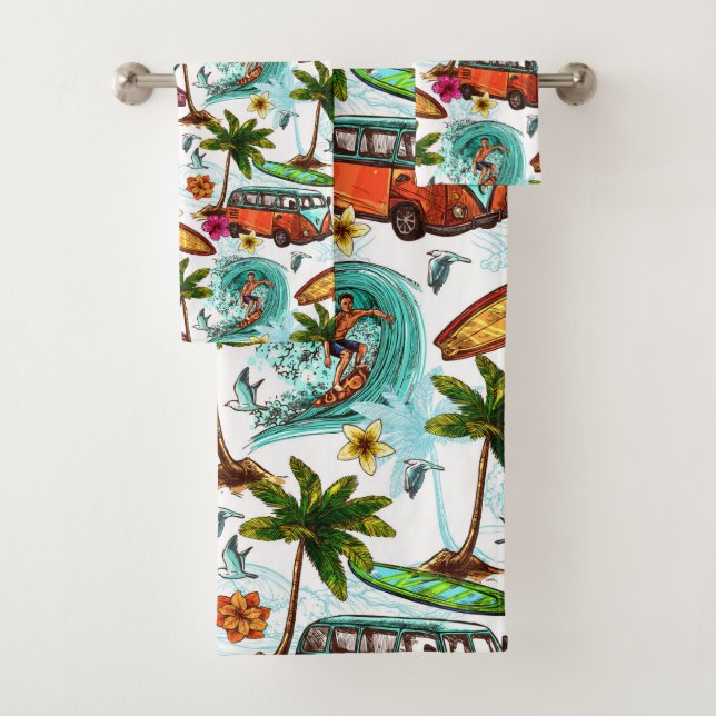 Cool surf beach pattern bath towel set (Insitu)