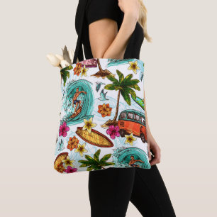 Cool surf beach pattern tote bag
