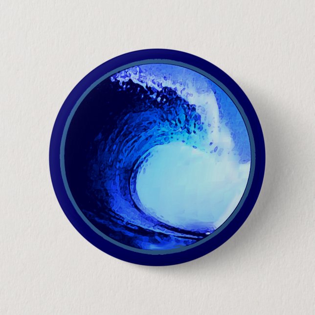 cool surf style blue wave 6 cm round badge (Front)