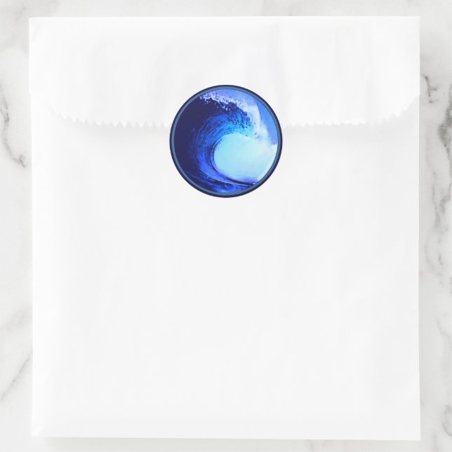 cool surf style blue wave classic round sticker (Bag)