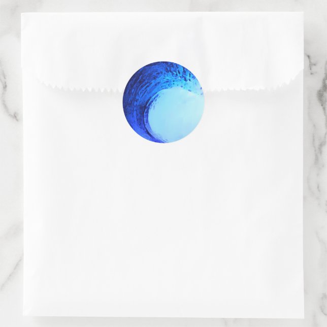 cool surf style Blue Wave Classic Round Sticker (Bag)