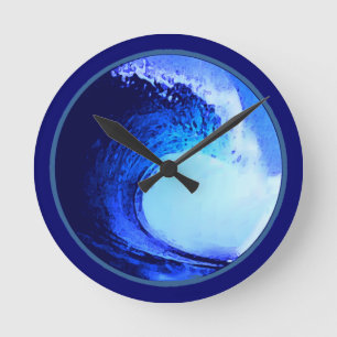 cool surf style blue wave round clock