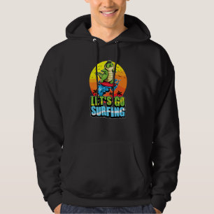 Cool Surfer Crocodile Surfing Summer Ocean & Waves Hoodie