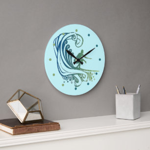 Cool Surfer Riding Teal Blue Ocean Waves Large Clock