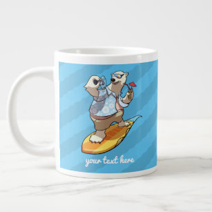 Cool Surfer with Cocktail Cartoon Polar Bear Large Coffee Mug