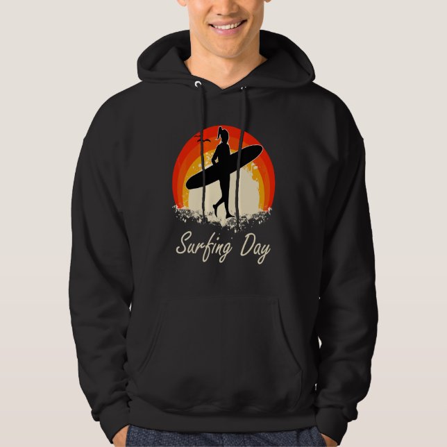 Cool Surfing Day Design Creative Surfing Hoodie (Front)
