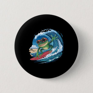 Cool Surfing Frog With Sungles And Waves For A Sur 6 Cm Round Badge