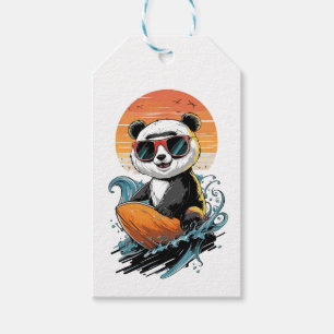 Cool Surfing Panda Bear Gift Tags