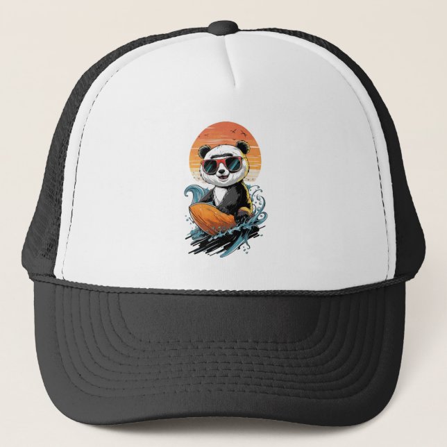 Cool Surfing Panda Bear Trucker Hat (Front)