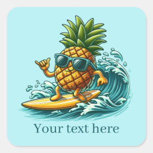 Cool surfing pineapple add text Summer  Square Sticker