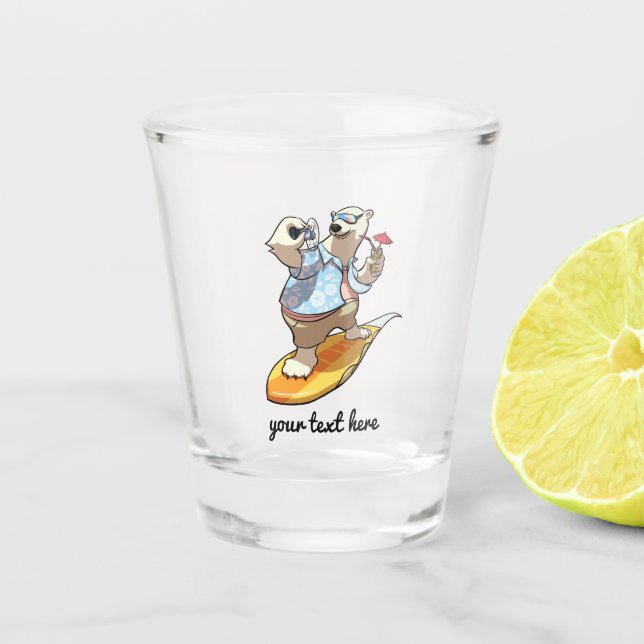 Cool Surfing Polar Bear with Cocktail Cartoon Shot Glass (Front)
