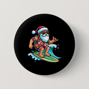 Cool Surfing Santa Christmas In July Summer Beach  6 Cm Round Badge