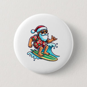 Cool Surfing Santa Christmas In July Summer Beach 6 Cm Round Badge