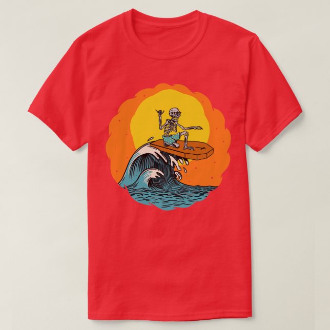 Cool Surfing Skeleton Riding a Coffin Top Funny Su (Design Front)