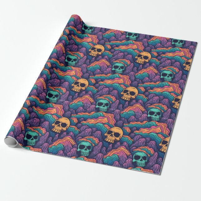 Cool Surreal Grunge Landscape Creepy Skull Pattern Wrapping Paper (Unrolled)