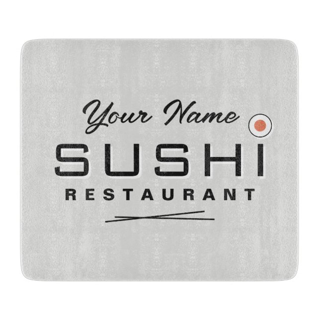 Cool sushi restaurant logo glass cutting board (Front)
