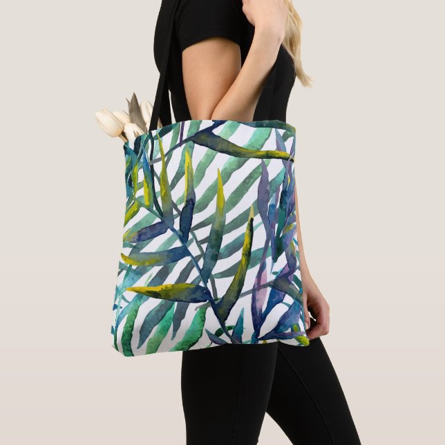 Cool sweet illustration watercolor colourful leave tote bag (Close Up)